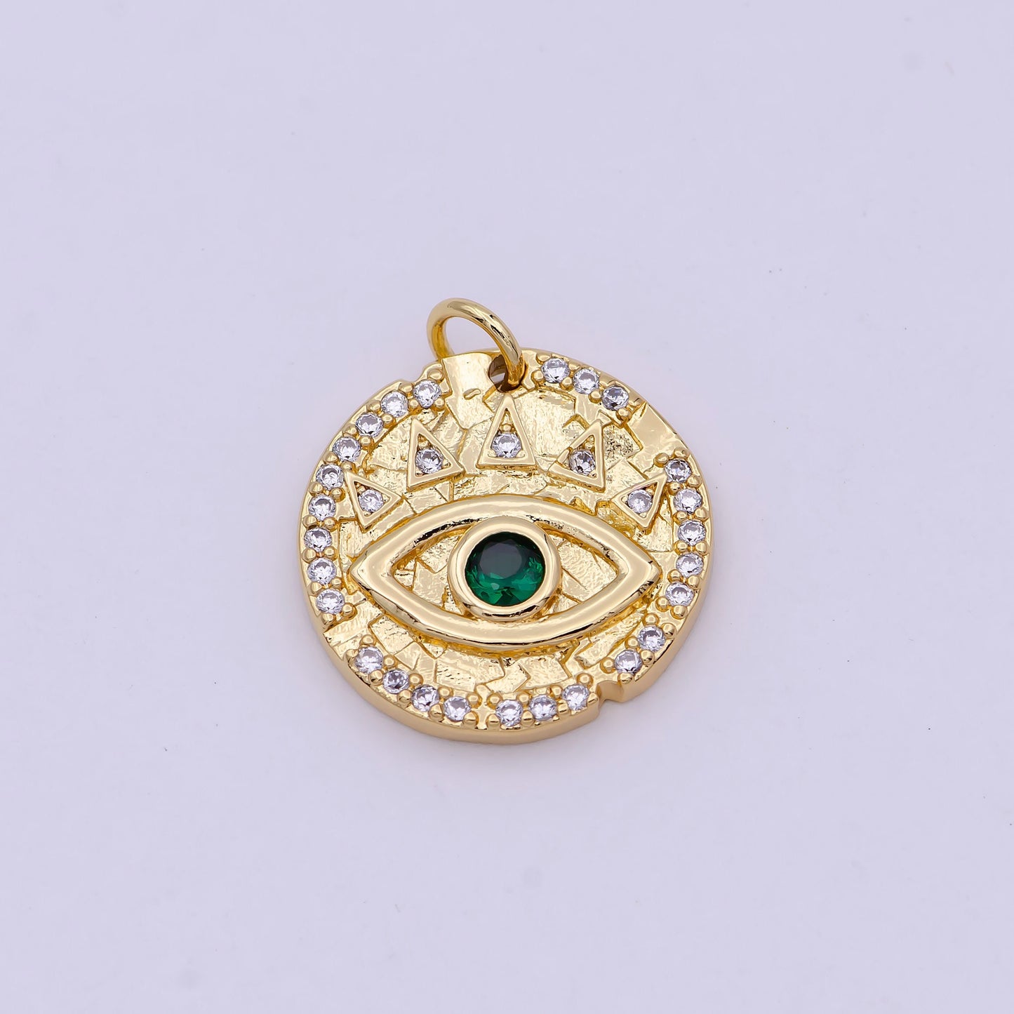 Dainty Gold Filled Evil Eye Charm with Green Emerald Cz Stone Coin Charm for Bracelet Necklace Supply N-362