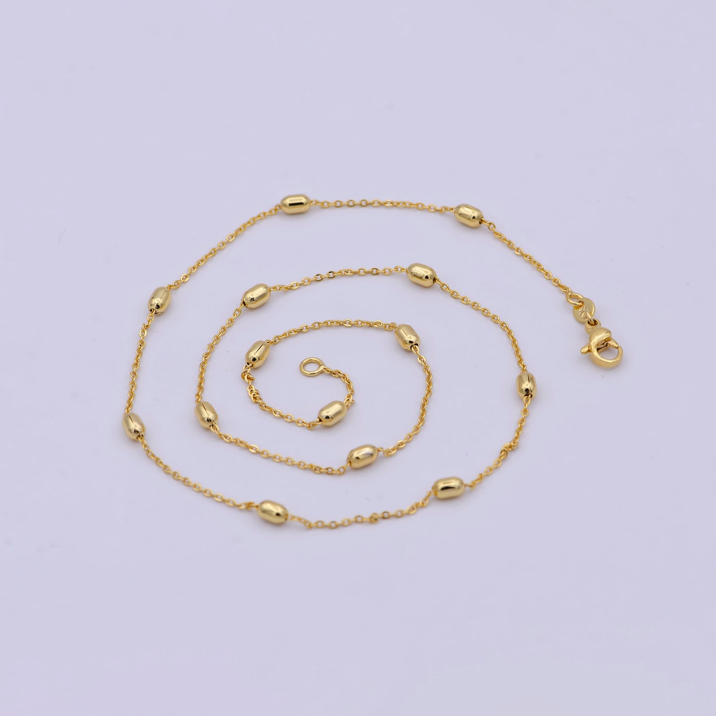 1 mm Satellite necklace, 24k gold plated chain Bead, Dainty gold plated chain, minimalist necklace 17.7 inch chain WA-741