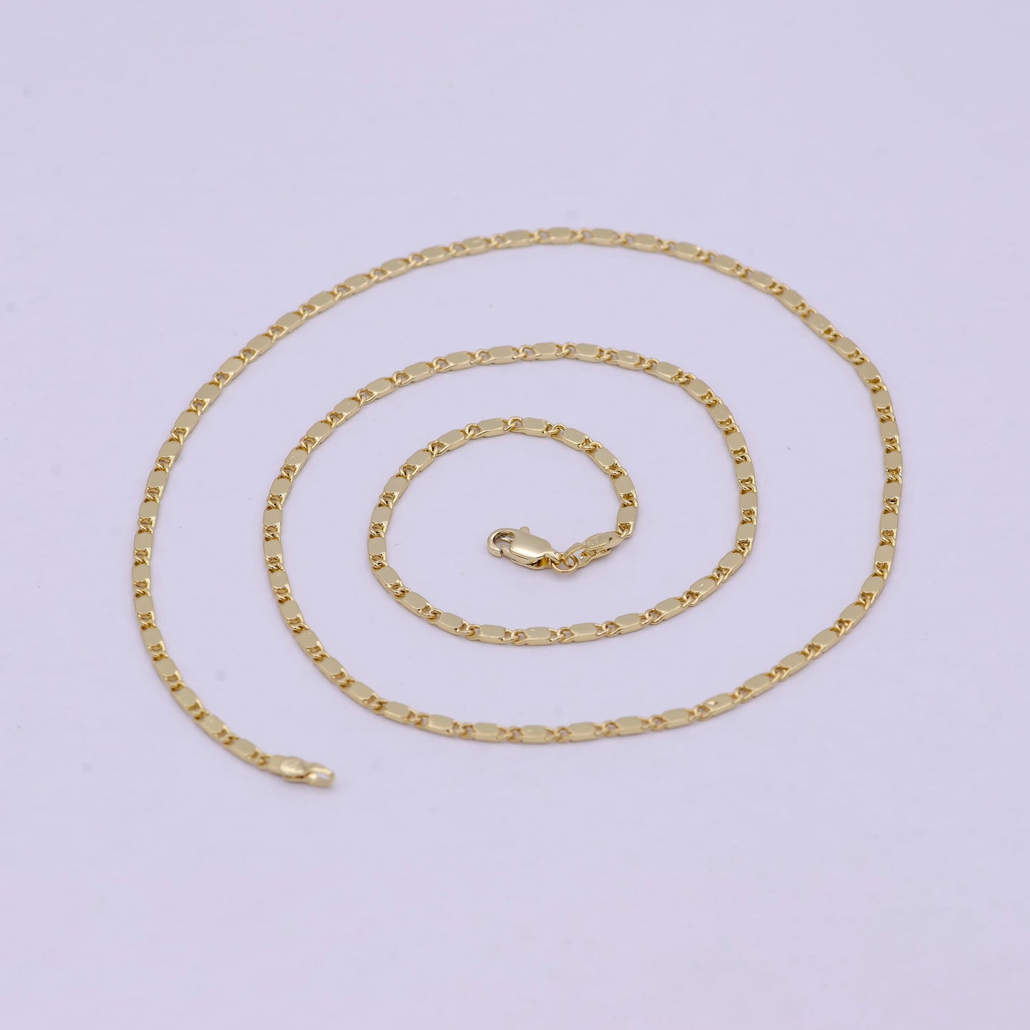 23.5 Inch Unique Finished Chain, 14K Gold Filled Flat Link Chain, Dainty 2.4mm Unique Necklace with Lobster Clasps | WA-621