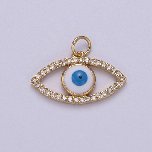 Cubic Evil Eye Charm, 14K Gold Filled Micro CZ Pave Pendant, 16.7*22mm, Necklace Earring Bracelet Making, Jewelry Finding D-612