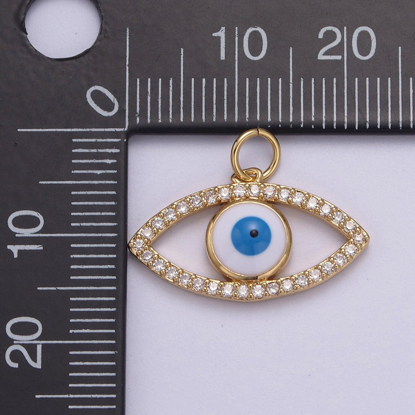 Cubic Evil Eye Charm, 14K Gold Filled Micro CZ Pave Pendant, 16.7*22mm, Necklace Earring Bracelet Making, Jewelry Finding D-612