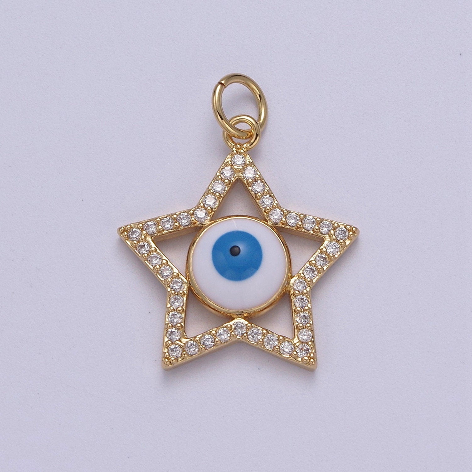 Star Cubic Evil Eye Charm, 14K Gold Filled Micro CZ Pave Pendant, 18*23mm, Necklace Earring Bracelet Making, Jewelry Finding D-762