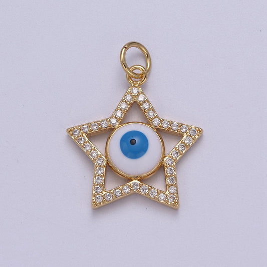 Star Cubic Evil Eye Charm, 14K Gold Filled Micro CZ Pave Pendant, 18*23mm, Necklace Earring Bracelet Making, Jewelry Finding D-762