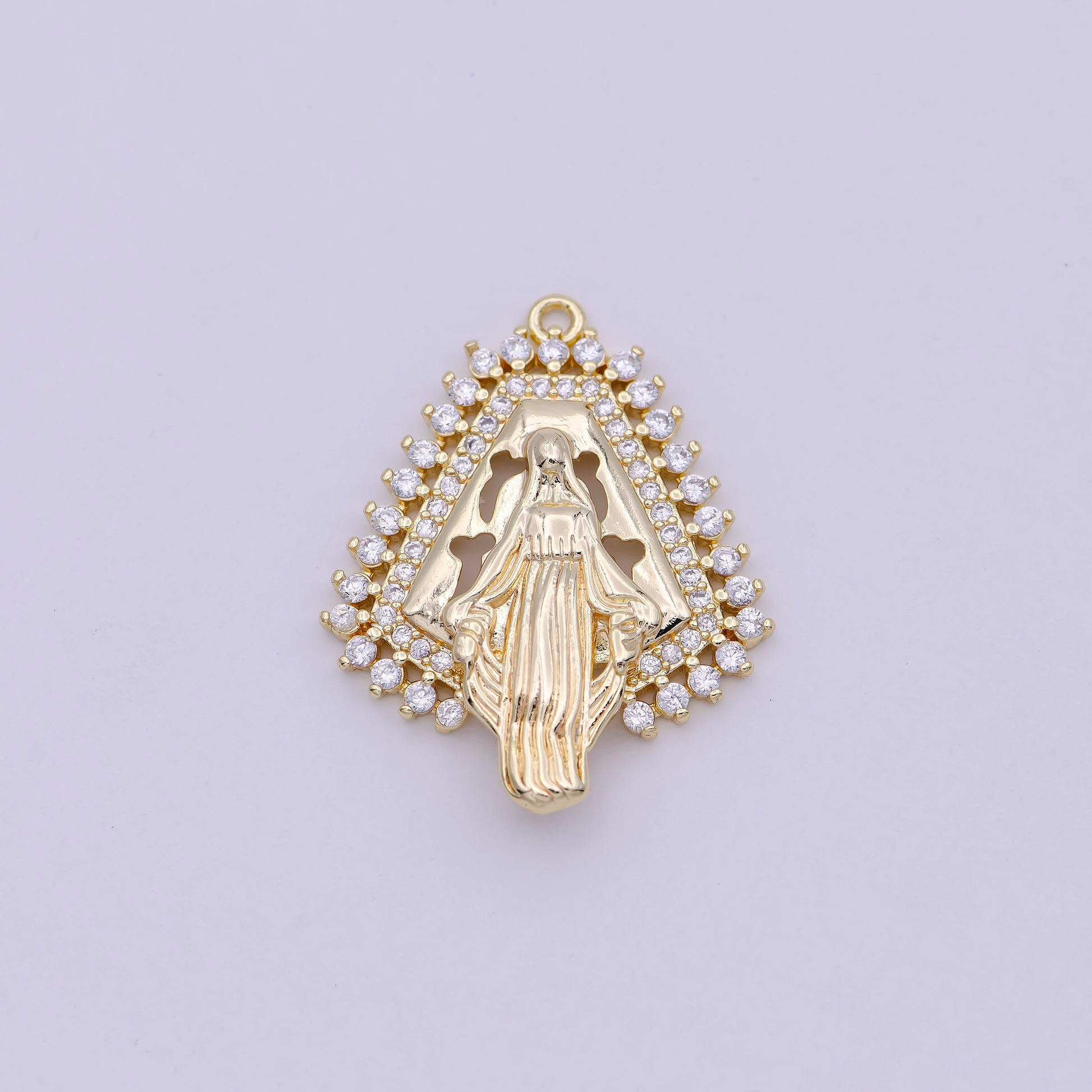 Dainty 14K Gold Filled Miraculous Lady Virgin Mary Charm Delicate Micro Pave Religious Charm n-458