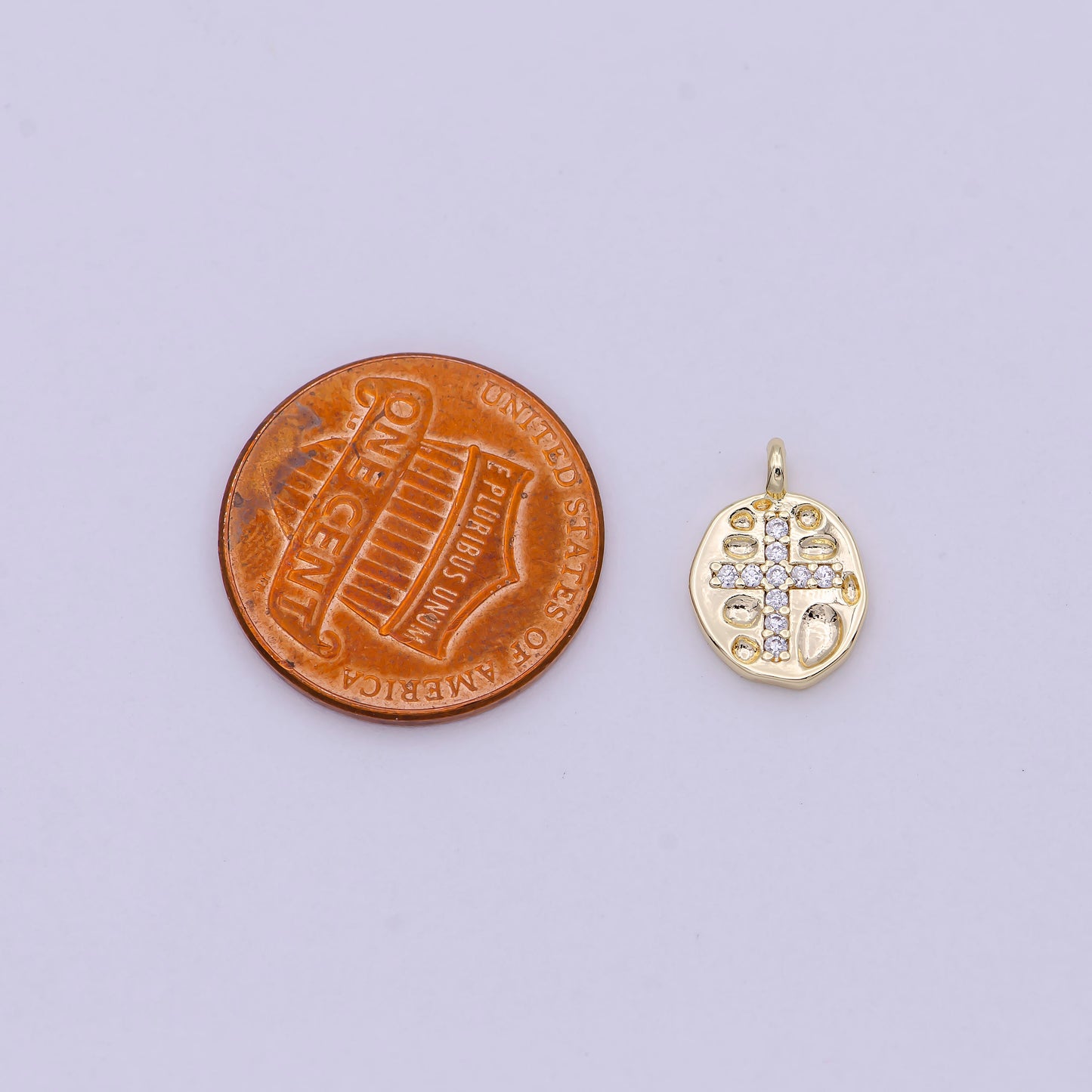 Gold Filled Mini Coin Charm Micro Pave Cross Pendant for Add on Charm Religious Jewelry N-453