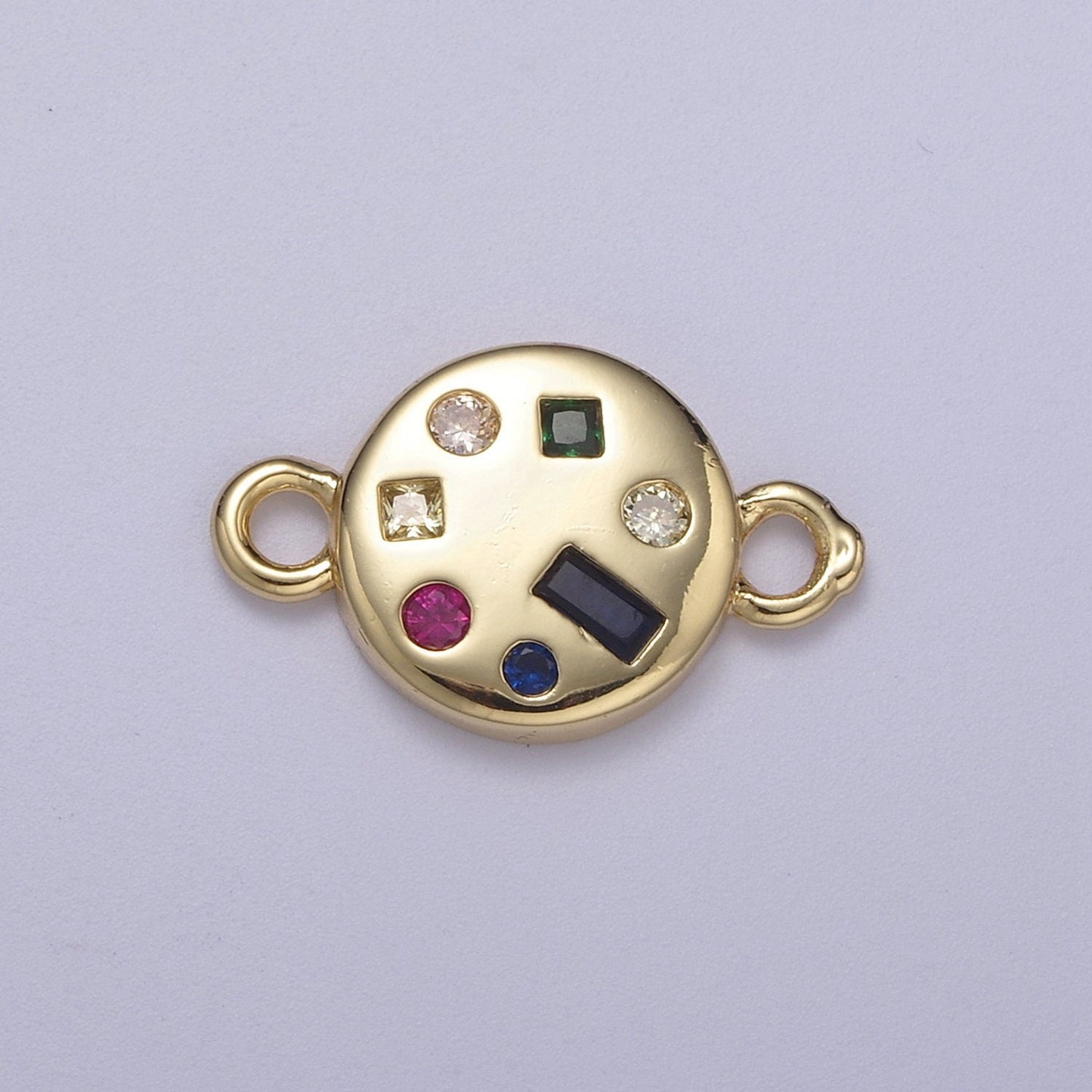 Dainty Gold Fill Round Circle Multi Color Gem Cz Stone Charm Connector for Necklace, Bracelet, Earring Supply F-142