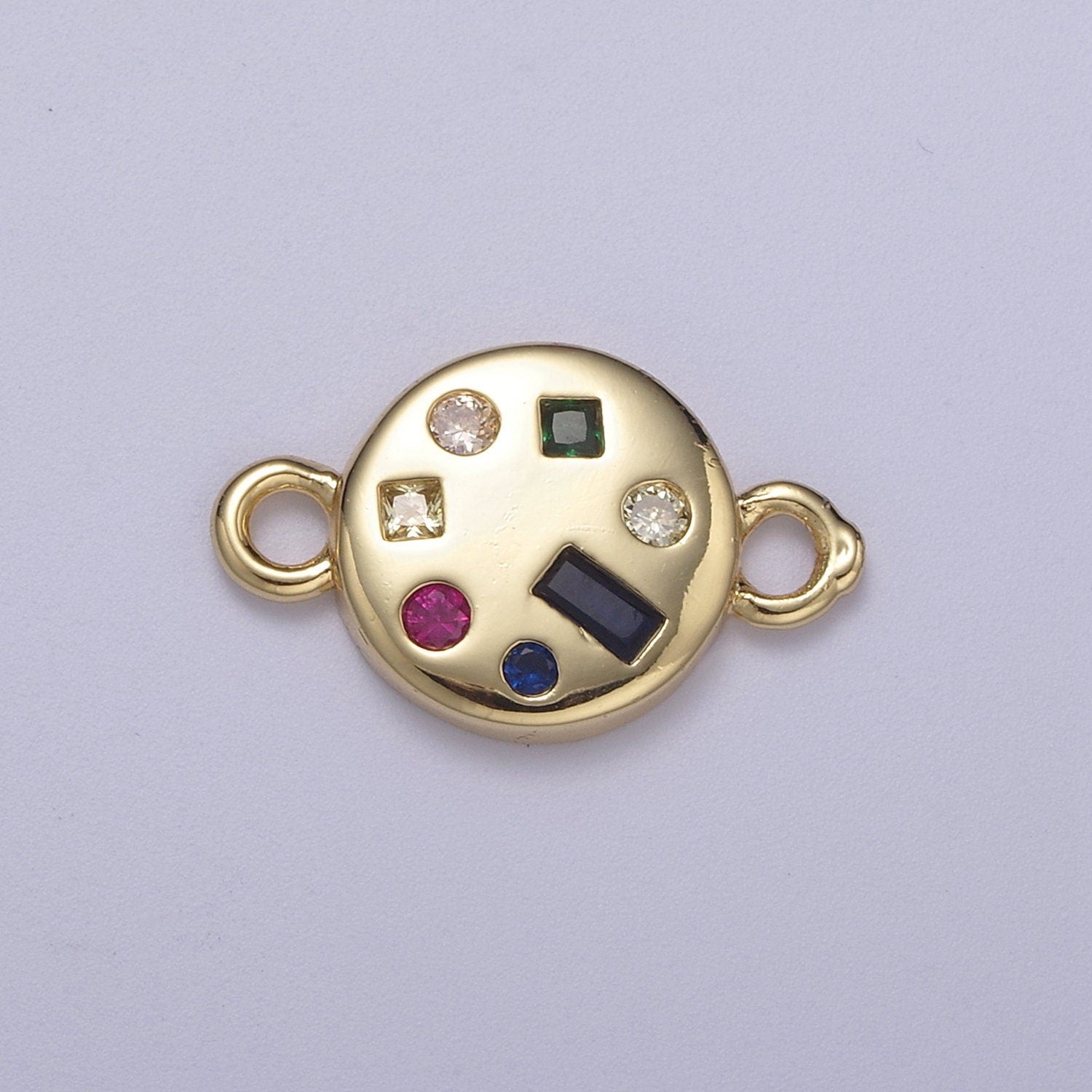 Dainty Gold Fill Round Circle Multi Color Gem Cz Stone Charm Connector for Necklace, Bracelet, Earring Supply F-142