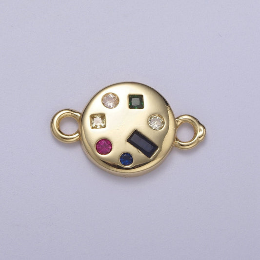 Dainty Gold Fill Round Circle Multi Color Gem Cz Stone Charm Connector for Necklace, Bracelet, Earring Supply F-142