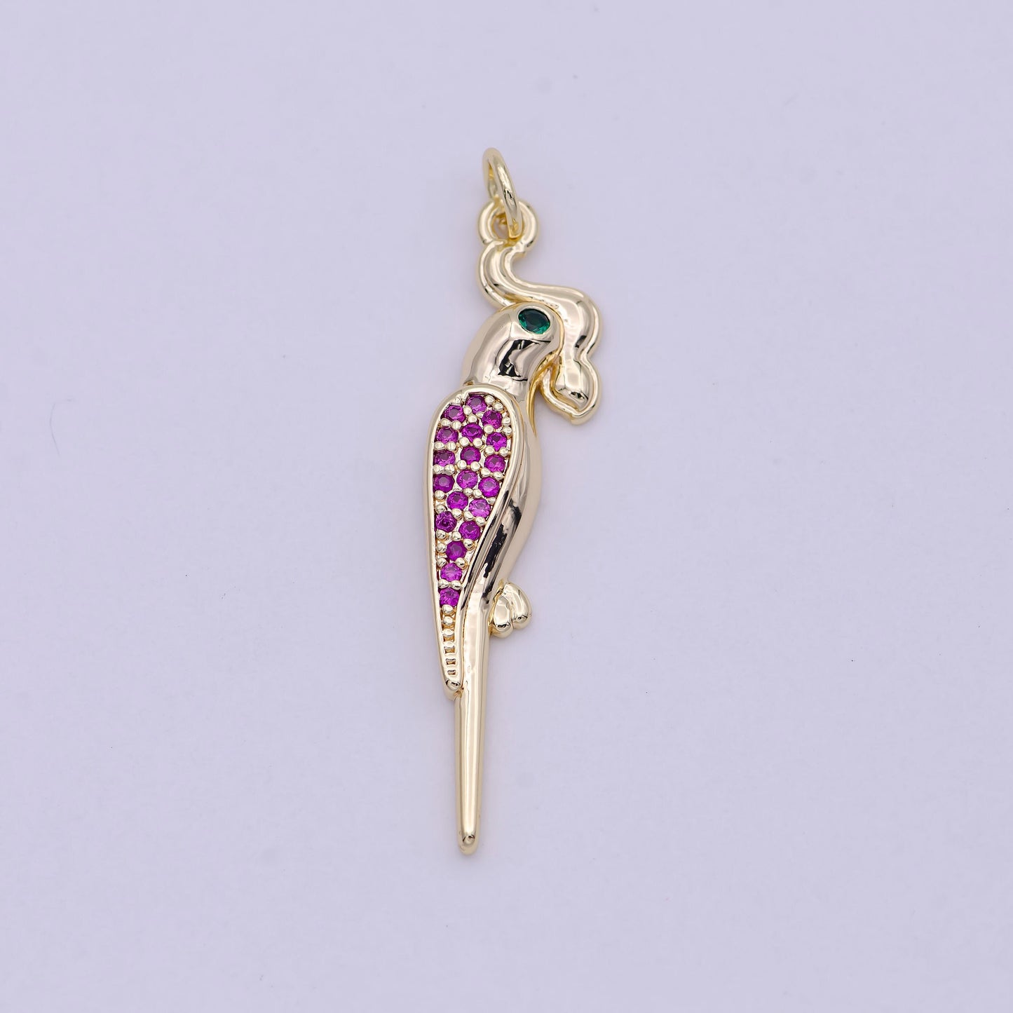 Macaw Parrot Gold Filled Charm, Micro Pave Fuchsia CZ Cockatoo Bird Pendant, DIY Fashion Jewelry Craft Supply for Necklace Bracelet | N-451