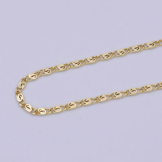 Gold Chain Necklace, Fine Scroll Gold Chain, Simple Gold Necklace, Thin Plain Women's Necklace 18 Inch WA-759