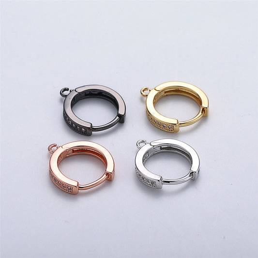 1 pair 18k Gold Filled Earring One Touch Earring jewelry Making, 15mm Gold huggie hoop earring with Micro Pave CZ Dainty Earring Charm K-161