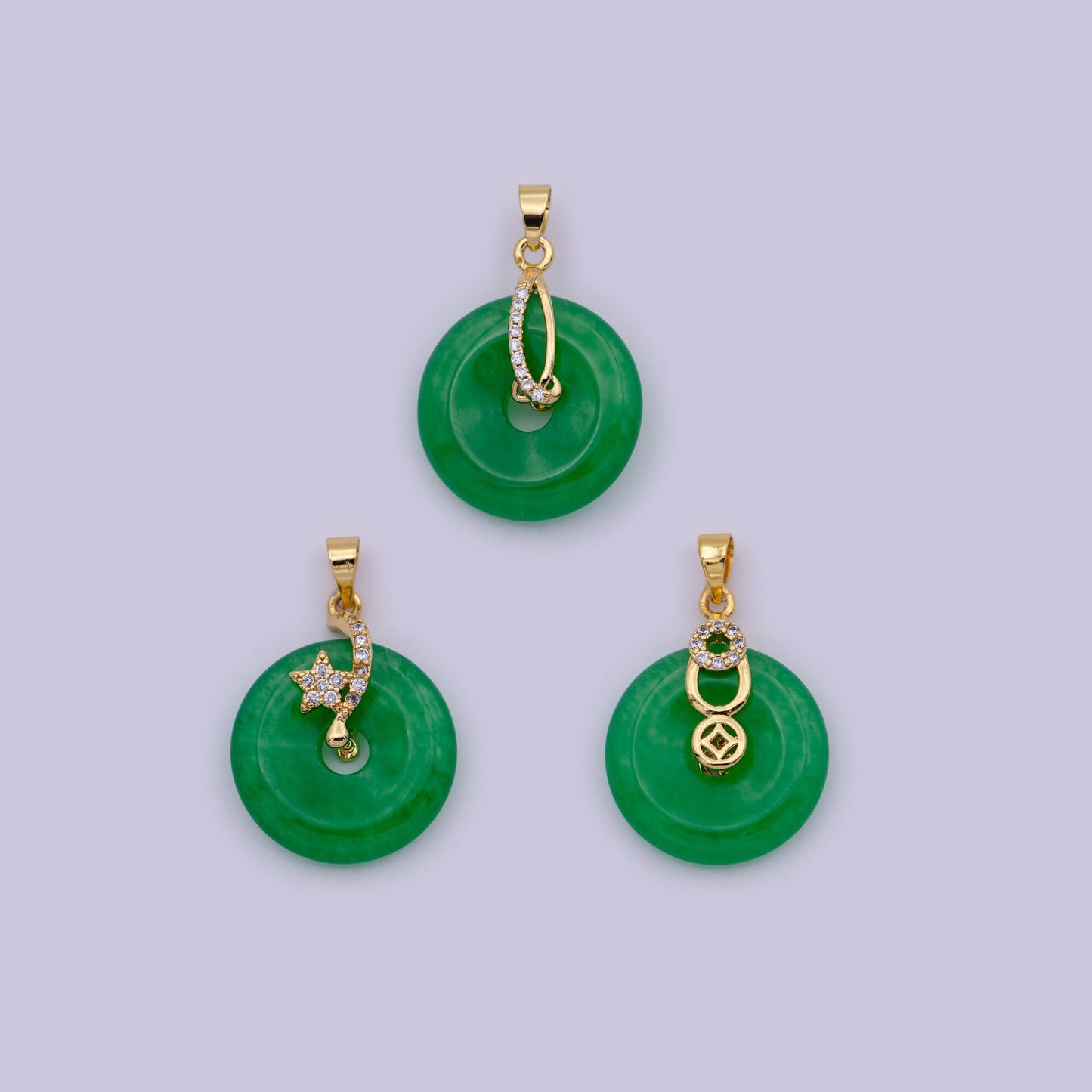 24k Gold Filled Round Jade Stone charm, Green Donut Stone Pendant, Jade Stone Pendant, Star Charm Jewelry Necklace O-095 O-096 O-098