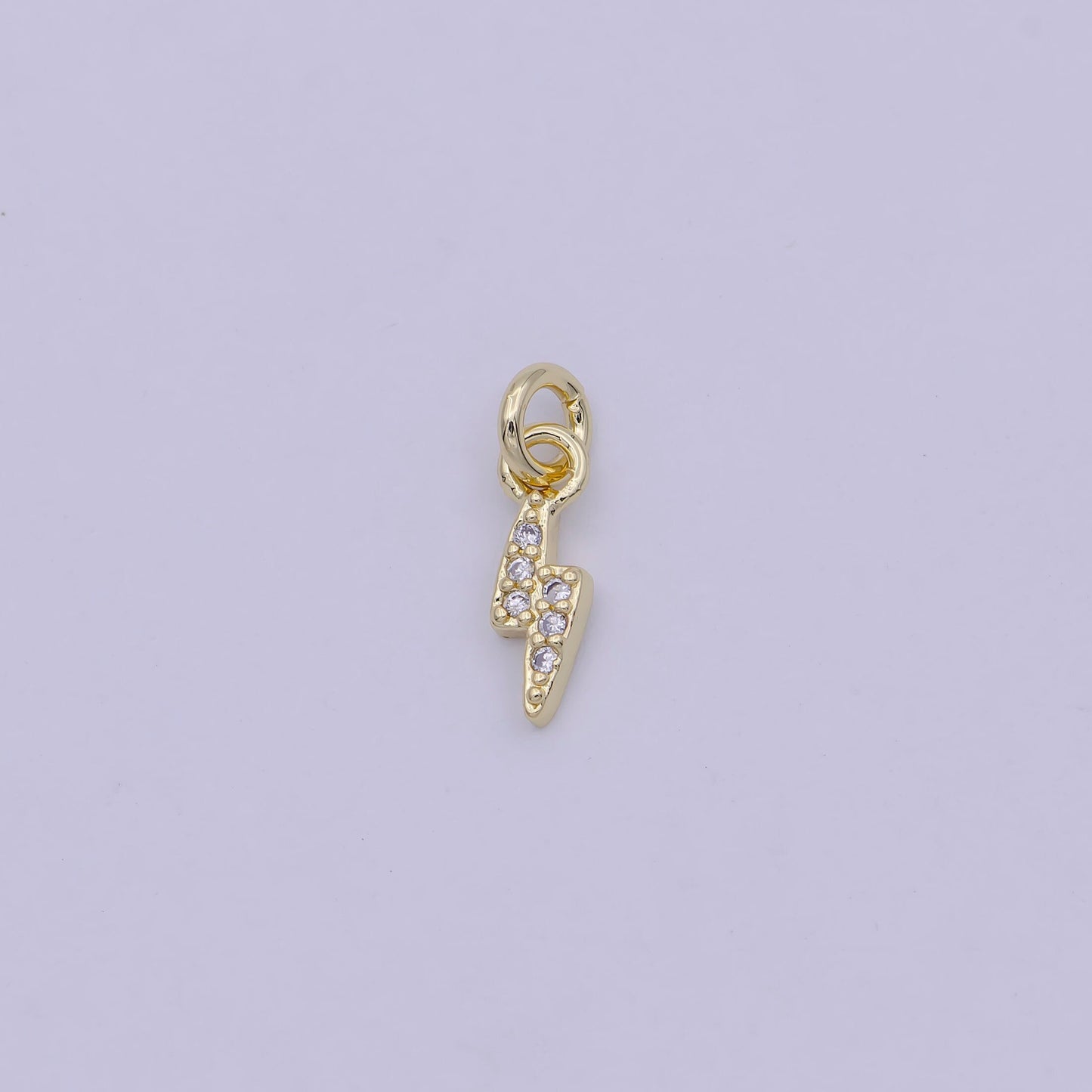 Mini Lightning Bolt Pave Clear CZ Charm Cubic Zirconia Celestial Charm Pendant Gold Filled N-459