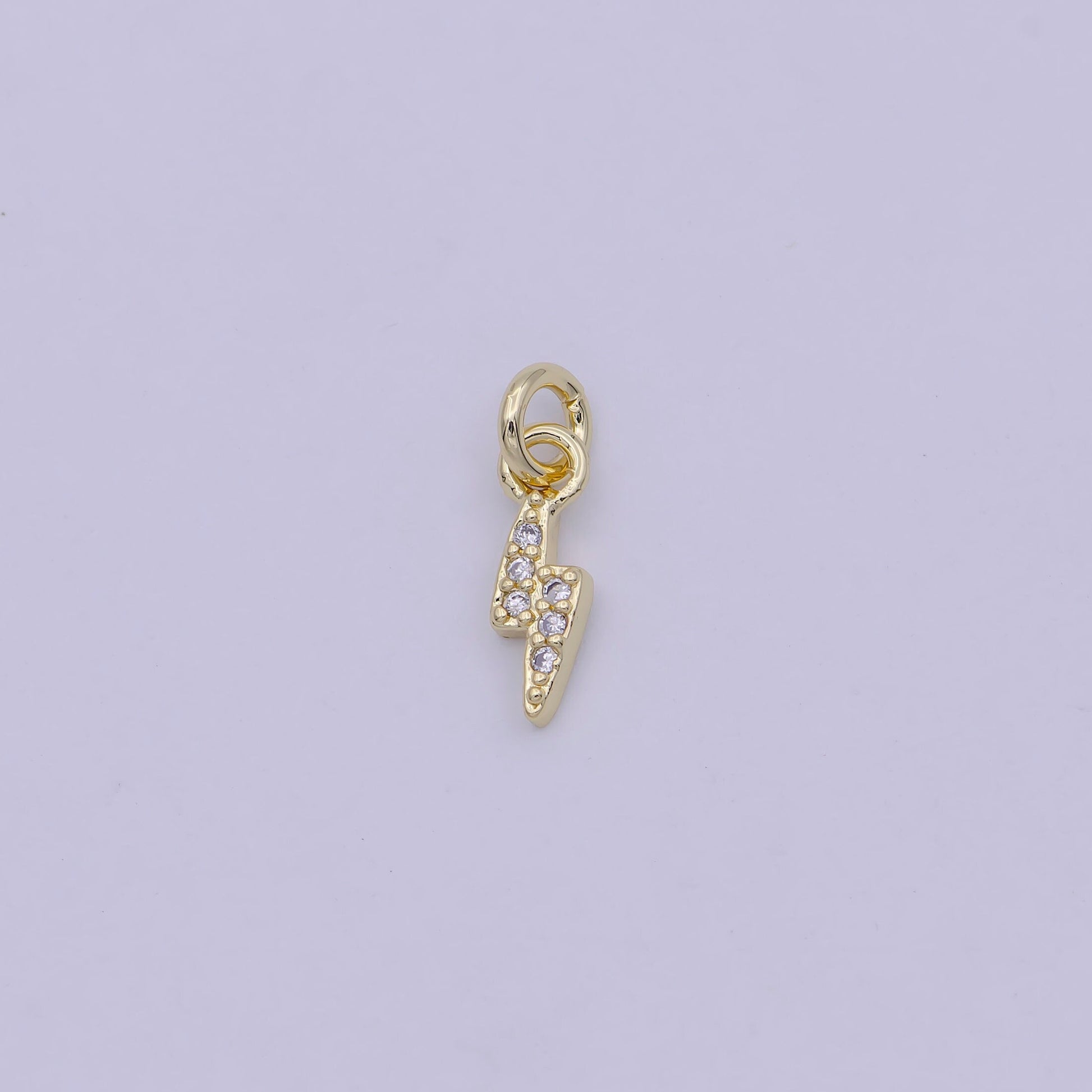 Mini Lightning Bolt Pave Clear CZ Charm Cubic Zirconia Celestial Charm Pendant Gold Filled N-459
