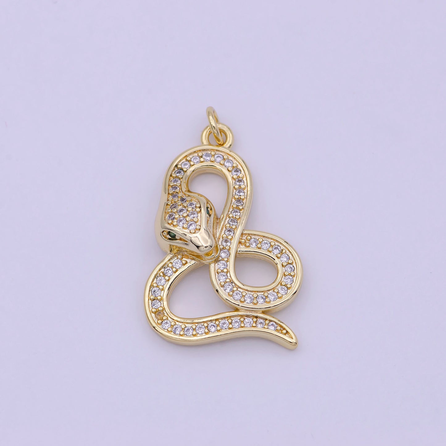 Dainty Gold Fill Snake Charm Micro Pave Serpent Pendant N-921