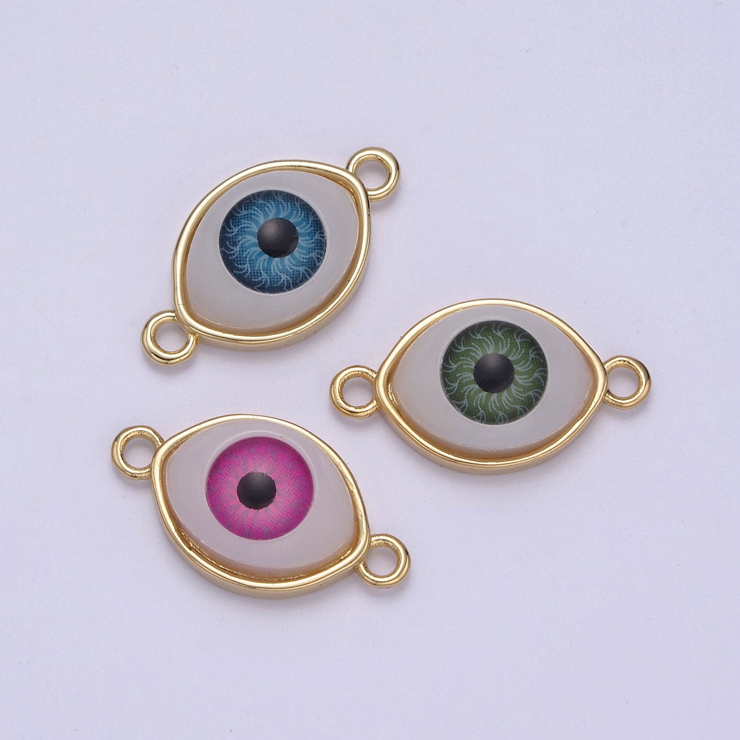 Gold Eye Charm Connector Enamel Eye BALL Blue Green Fuschia Pink Enamel Link Connector for Bracelet Necklace | F-641, F-642, F-643