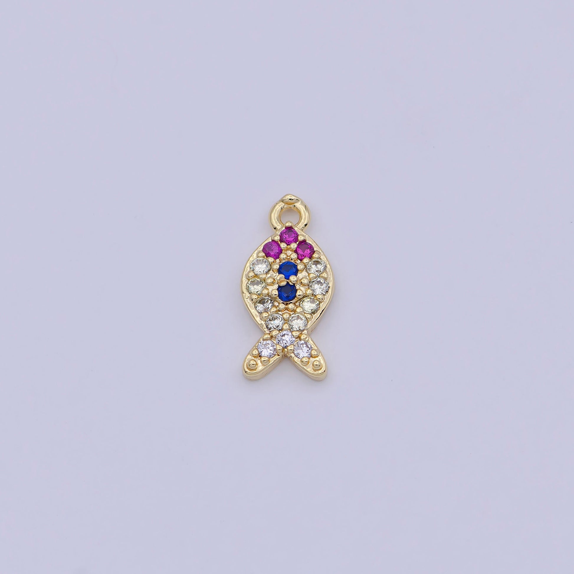 Mini Gold Filled Fish Charm Micro CZ Pave Pendant, DIY Fashion Jewelry Making Supply, Bracelet Earring Necklace Component W-169