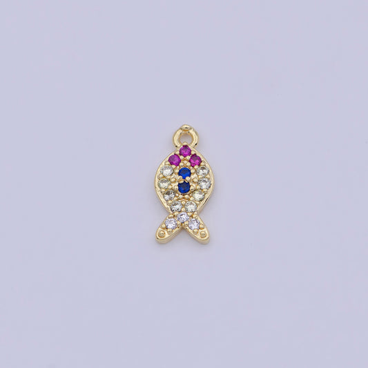 Mini Gold Filled Fish Charm Micro CZ Pave Pendant, DIY Fashion Jewelry Making Supply, Bracelet Earring Necklace Component W-169