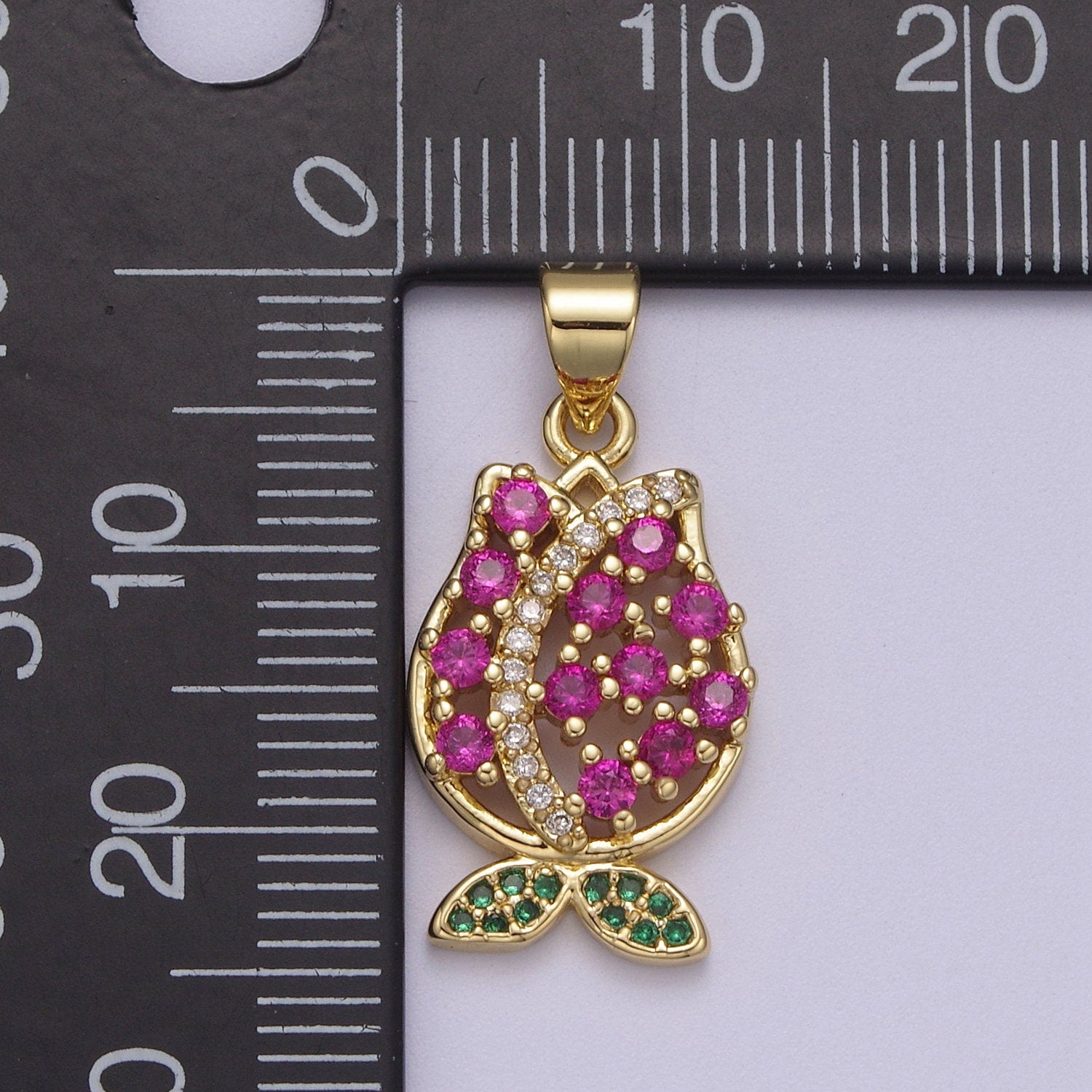 Tiny Gold Tulip Charm Necklace, Cubic Tulip Flower Pendant for Bracelet Necklace Earring component I-894