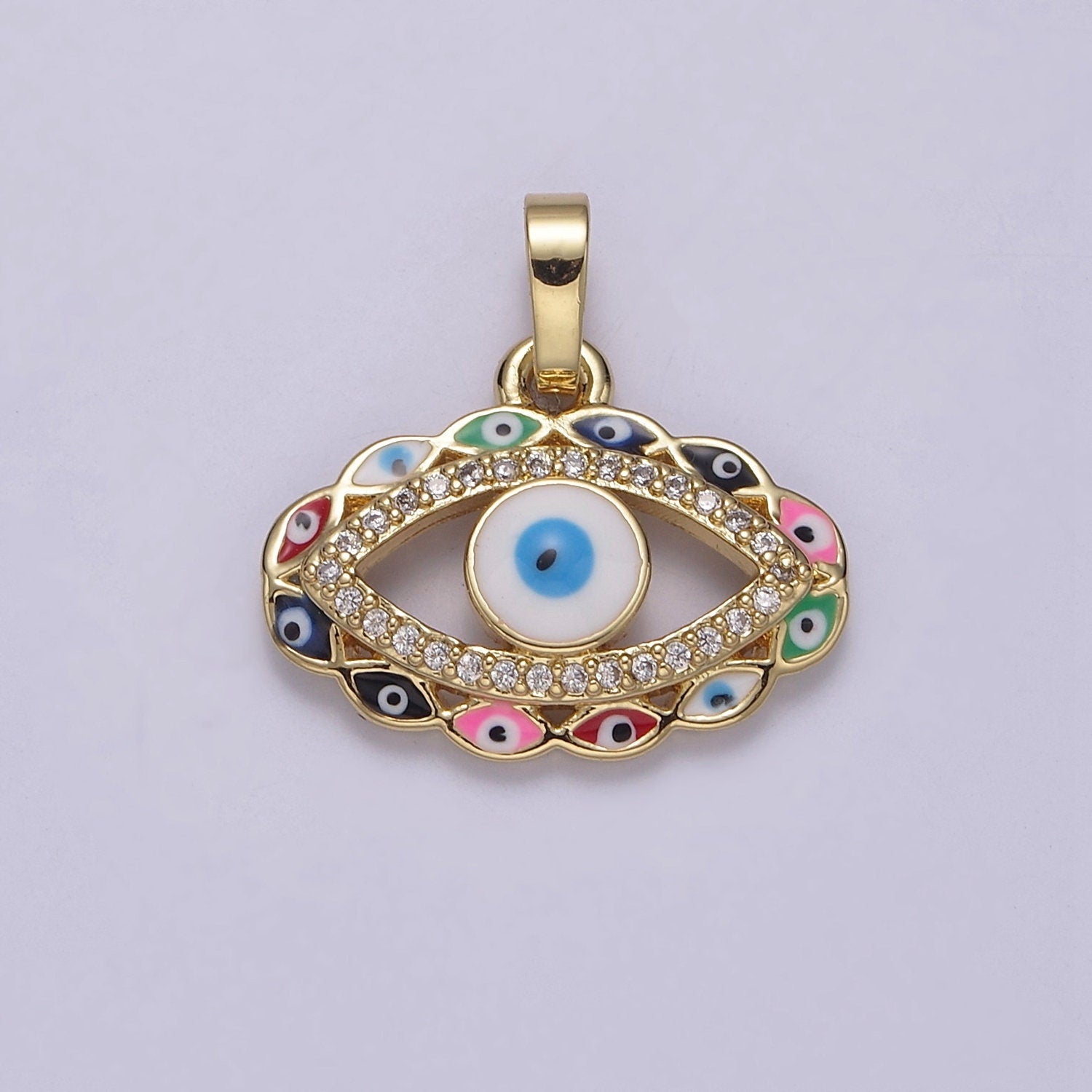 Colorful evil eye charm, enamel Eye Pendant 24k Gold Filled pendant Necklace for jewelry making J-378