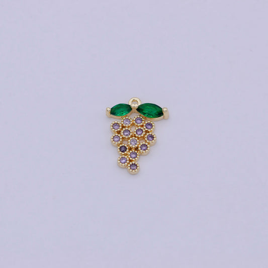 Tiny Gold Filled Purple Grape Charm Dainty Fruit Jewelry with Cubic Zirconia Stone Pendant for Necklace Earring Bracelet N-915
