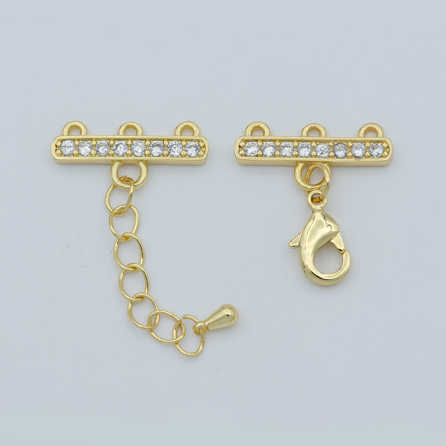 1 Set 24K Gold Filled Cubic Zircon Crystal Lobster Clasp Necklace Layer Chain Extender In Gold or Rose Gold - L-394 L-395