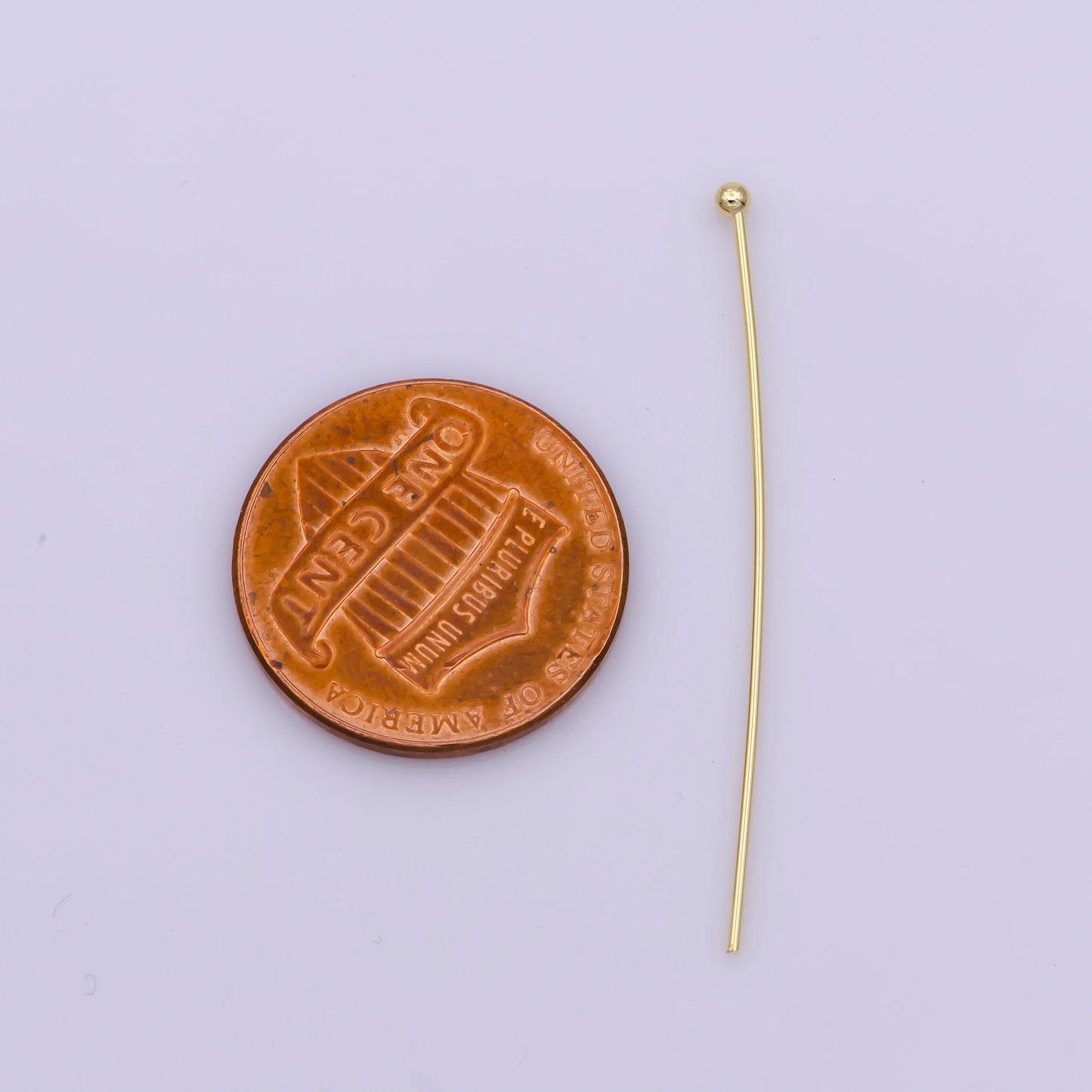 Gold Head Pins, 0.6mm (22Gauge) by 30 mm, 40 mm, Ball Point Headpins, Gold Plated Brass Ball | L-533, L-532