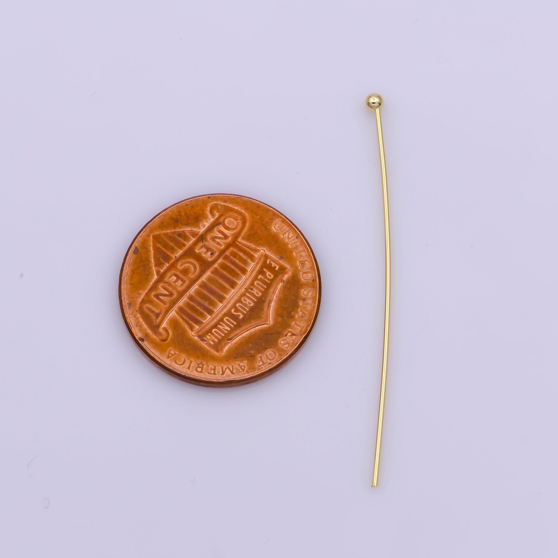 Gold Head Pins, 0.6mm (22Gauge) by 30 mm, 40 mm, Ball Point Headpins, Gold Plated Brass Ball | L-533, L-532