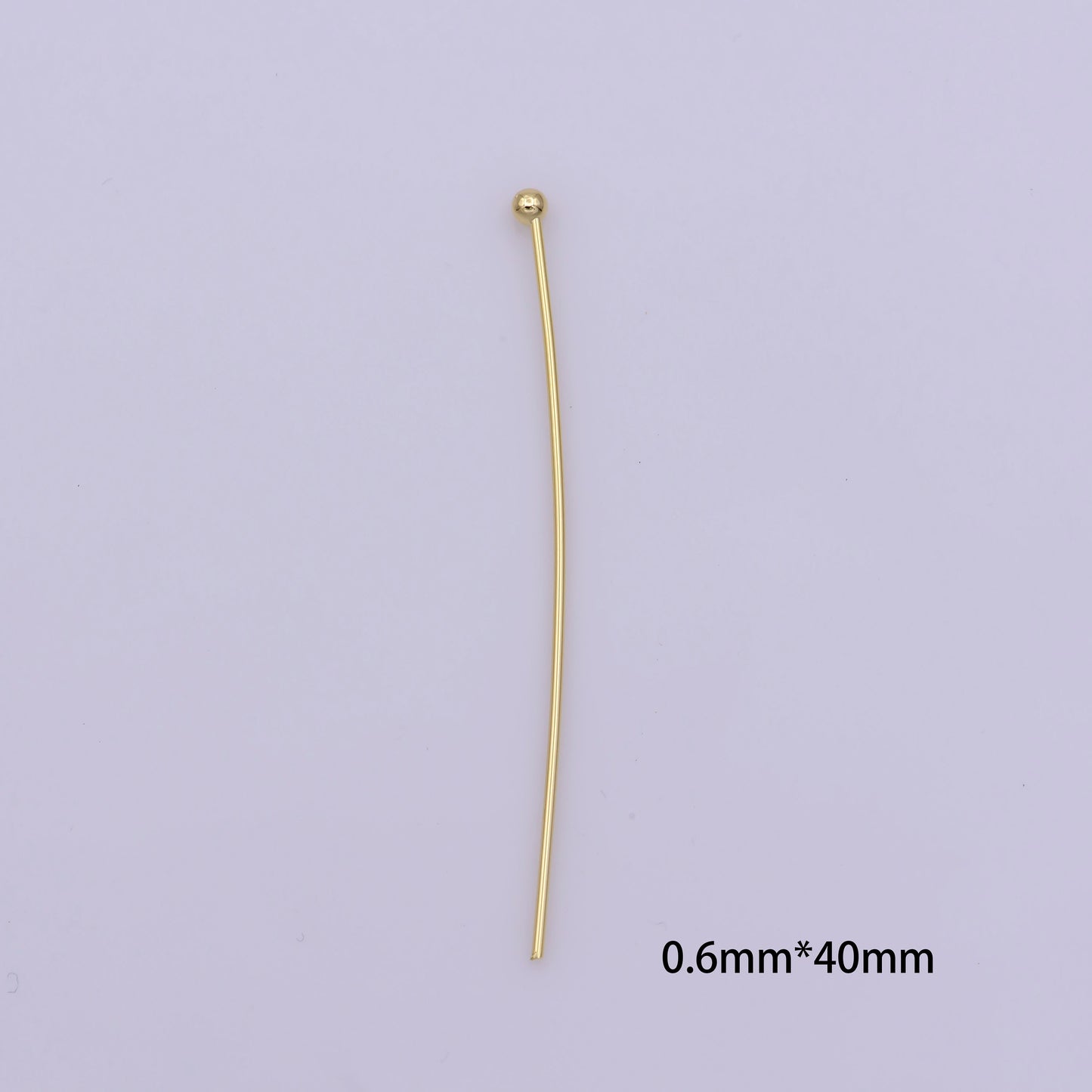 Gold Head Pins, 0.6mm (22Gauge) by 30 mm, 40 mm, Ball Point Headpins, Gold Plated Brass Ball | L-533, L-532