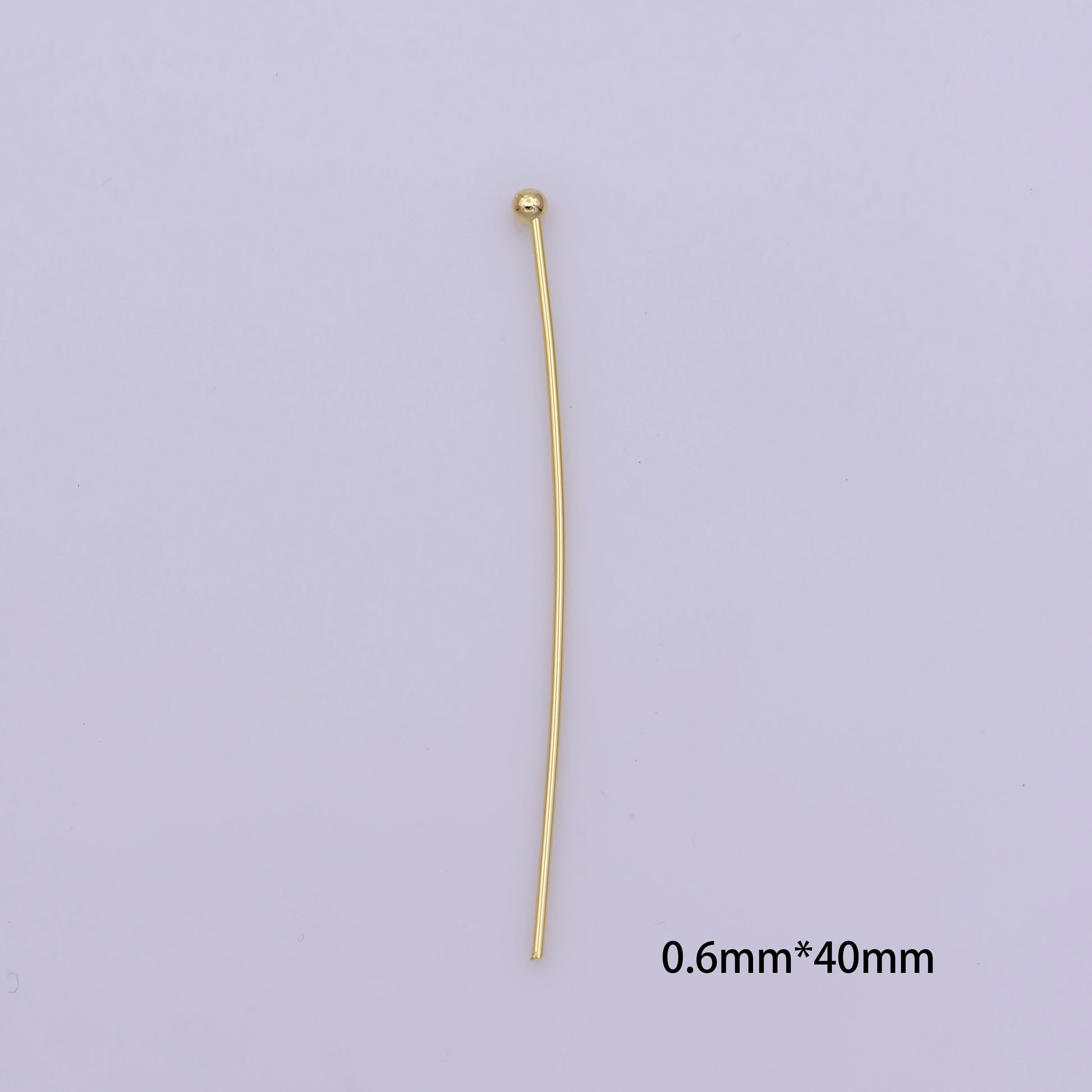 Gold Head Pins, 0.6mm (22Gauge) by 30 mm, 40 mm, Ball Point Headpins, Gold Plated Brass Ball | L-533, L-532