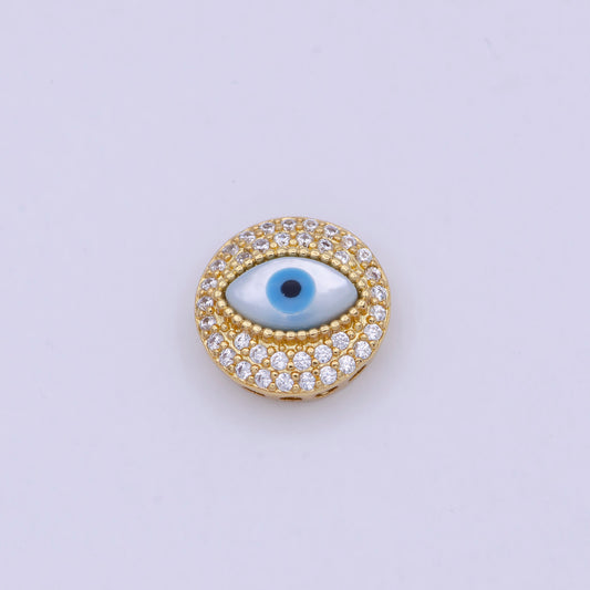 Evil Eye Beads Gold Filled Micro Pave CZ Round Connector Charm Beads for Bracelet Component B-466
