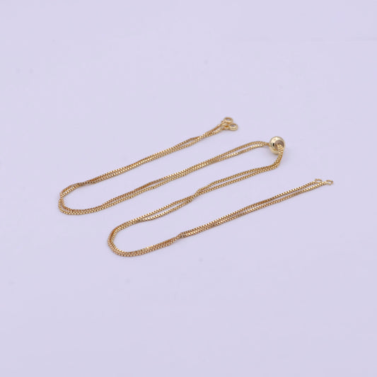 Gold Box Chain Necklace Adjustable 16 inch long Half Open Necklace for Jewelry Making Supply | L-574