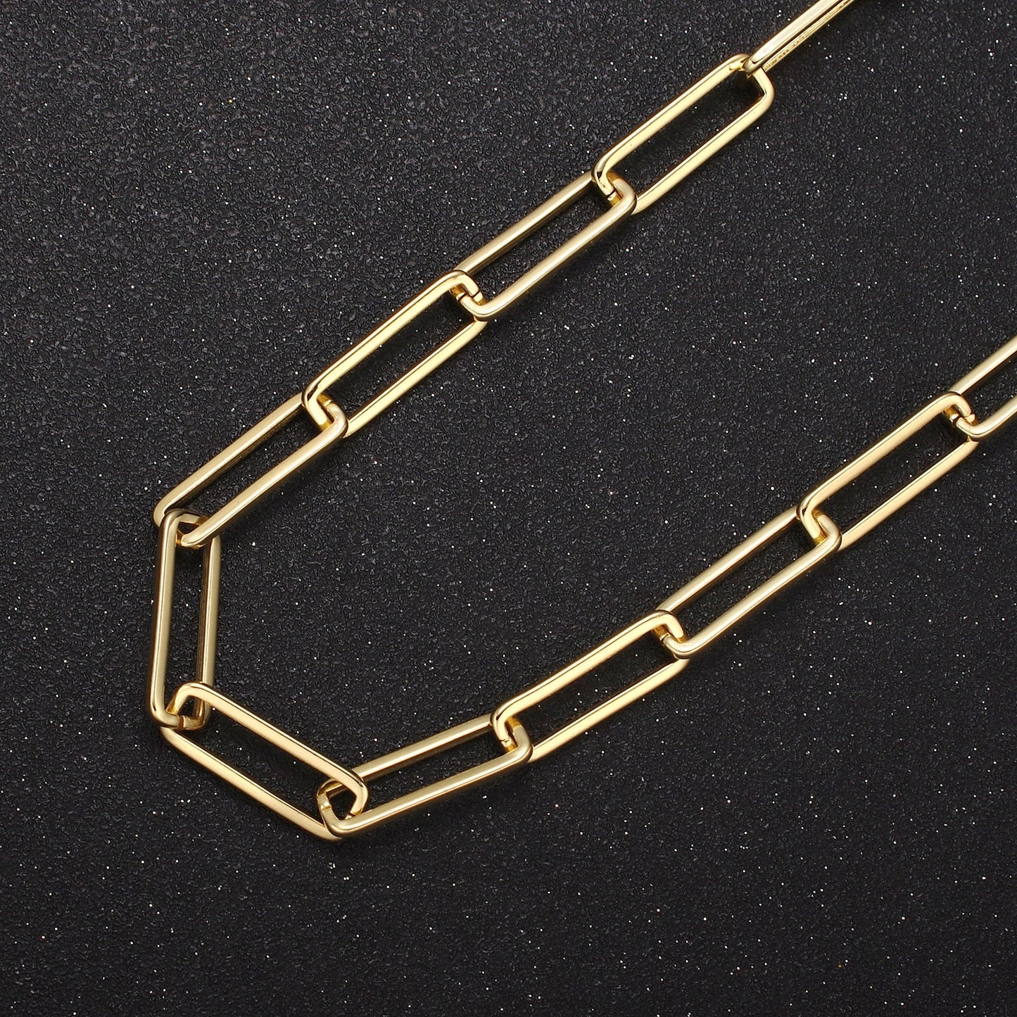 24K Gold Filled Rectangular Paper Clip Unfinished Chain, 21.5mmX7mm Width Paperclip Chain For Jewelry Making | ROLL-696