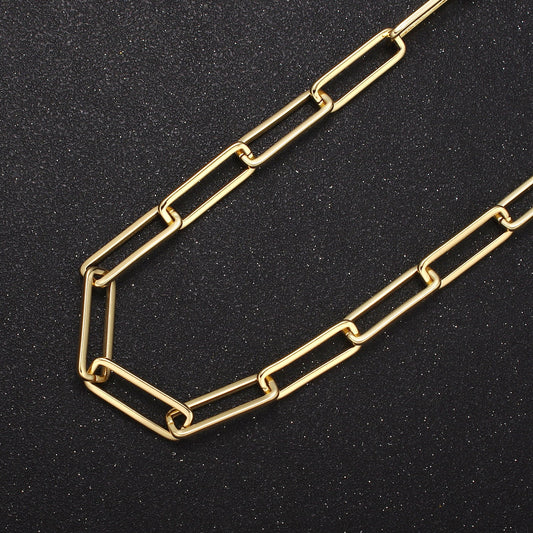 24K Gold Filled Rectangular Paper Clip Unfinished Chain, 21.5mmX7mm Width Paperclip Chain For Jewelry Making | ROLL-696