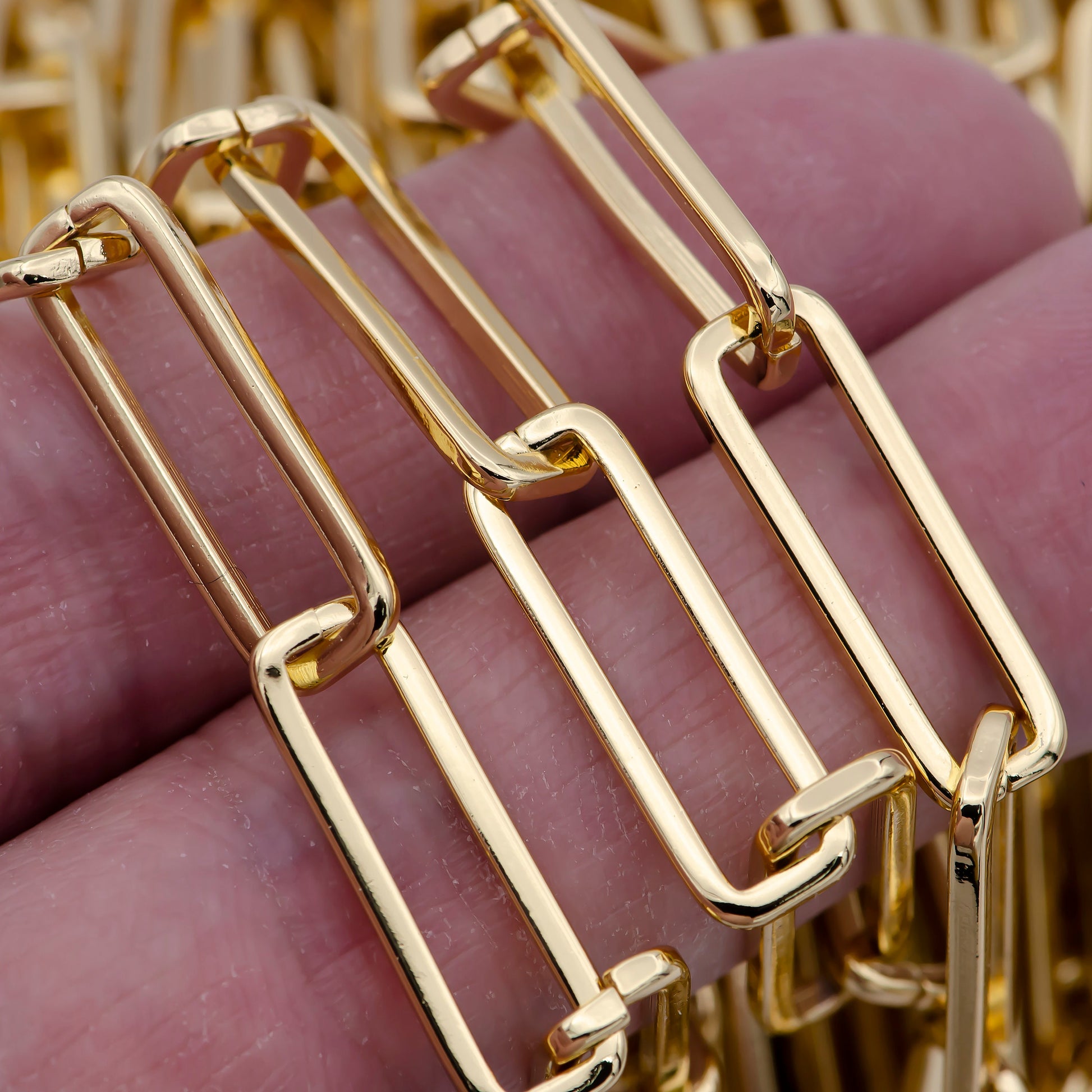 24K Gold Filled Rectangular Paper Clip Unfinished Chain, 21.5mmX7mm Width Paperclip Chain For Jewelry Making | ROLL-696