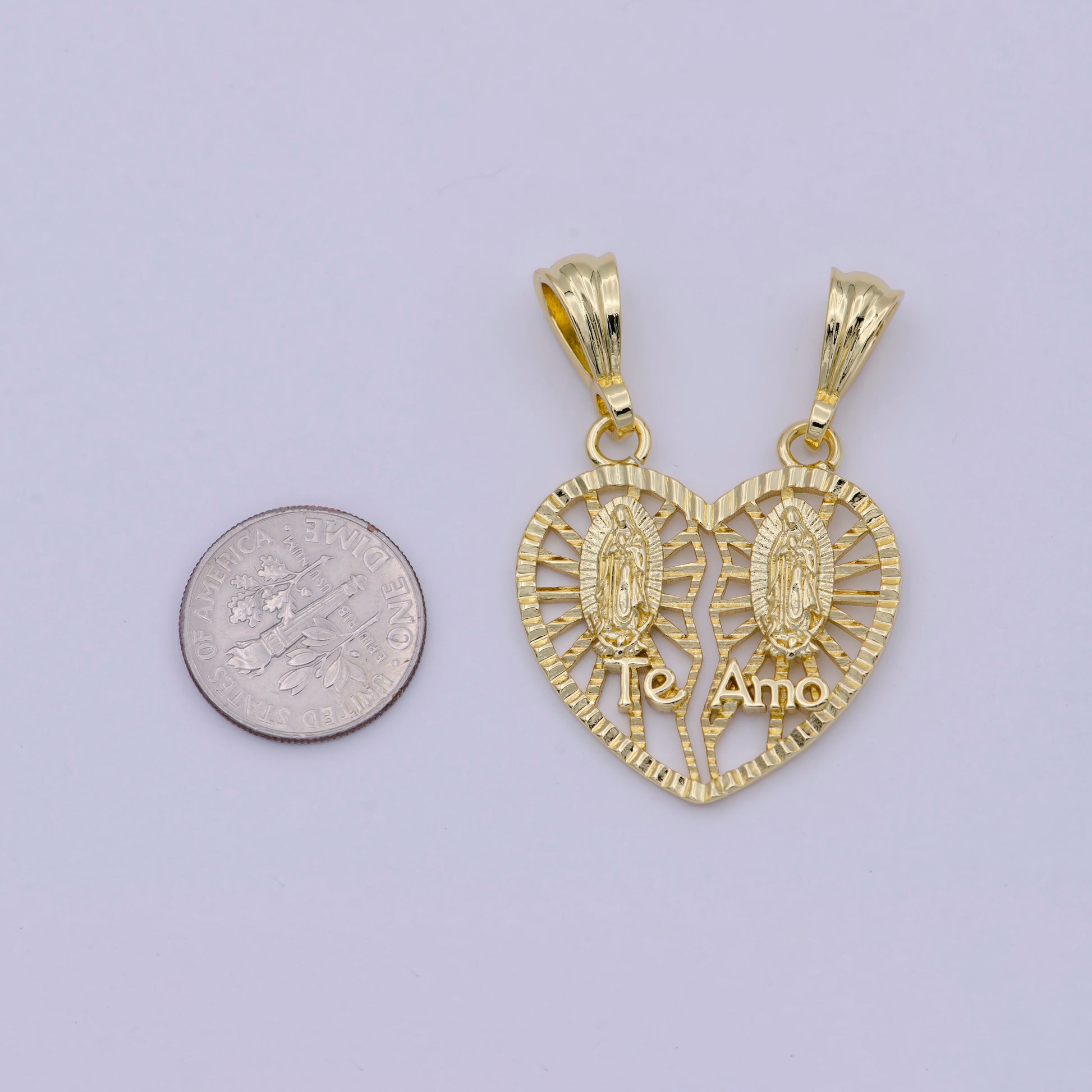 Breakable Gold Te amo heart Lady of Guadalupe Pendant Heart Religious Catholic Jewelry Couple Jewelry I-141