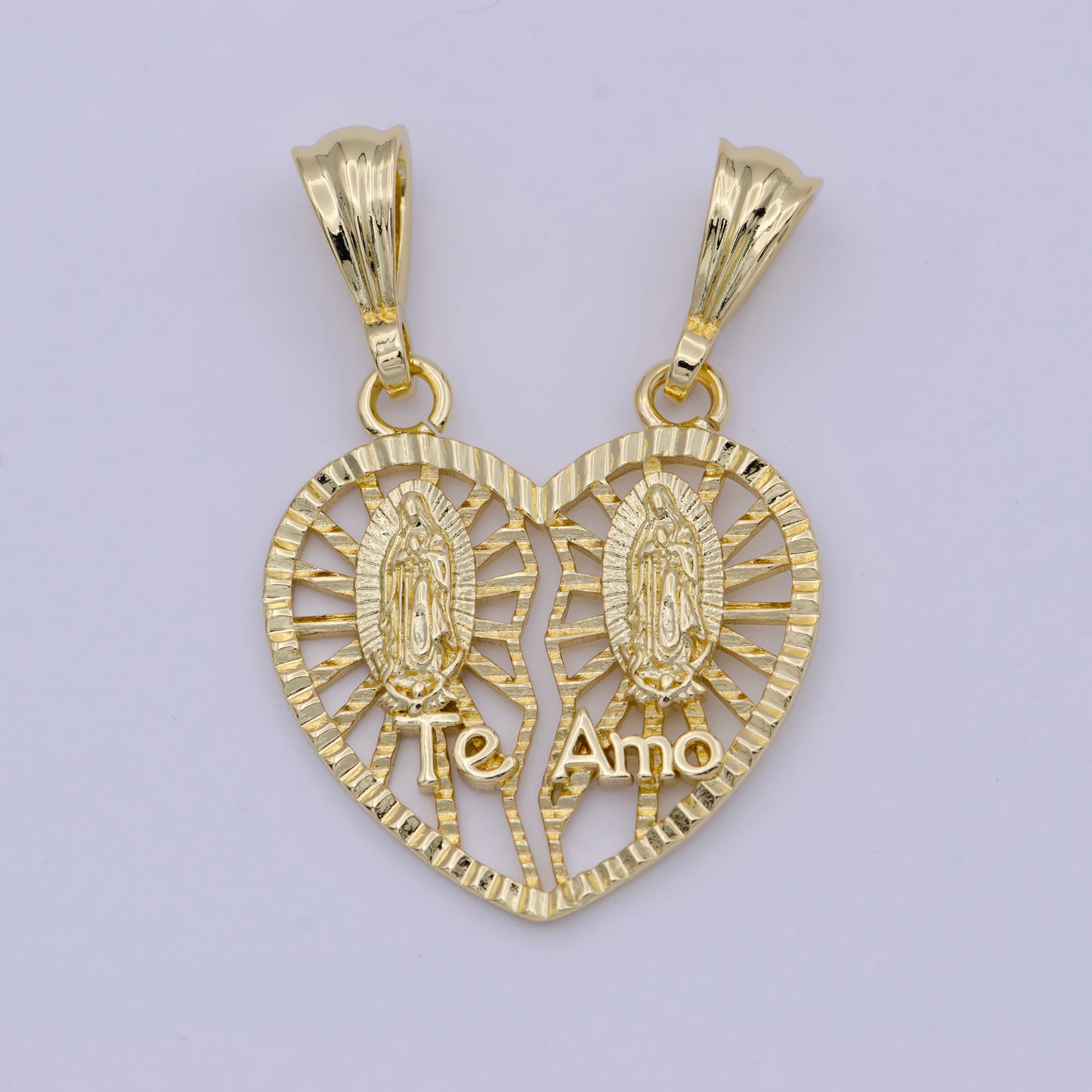 Breakable Gold Te amo heart Lady of Guadalupe Pendant Heart Religious Catholic Jewelry Couple Jewelry I-141