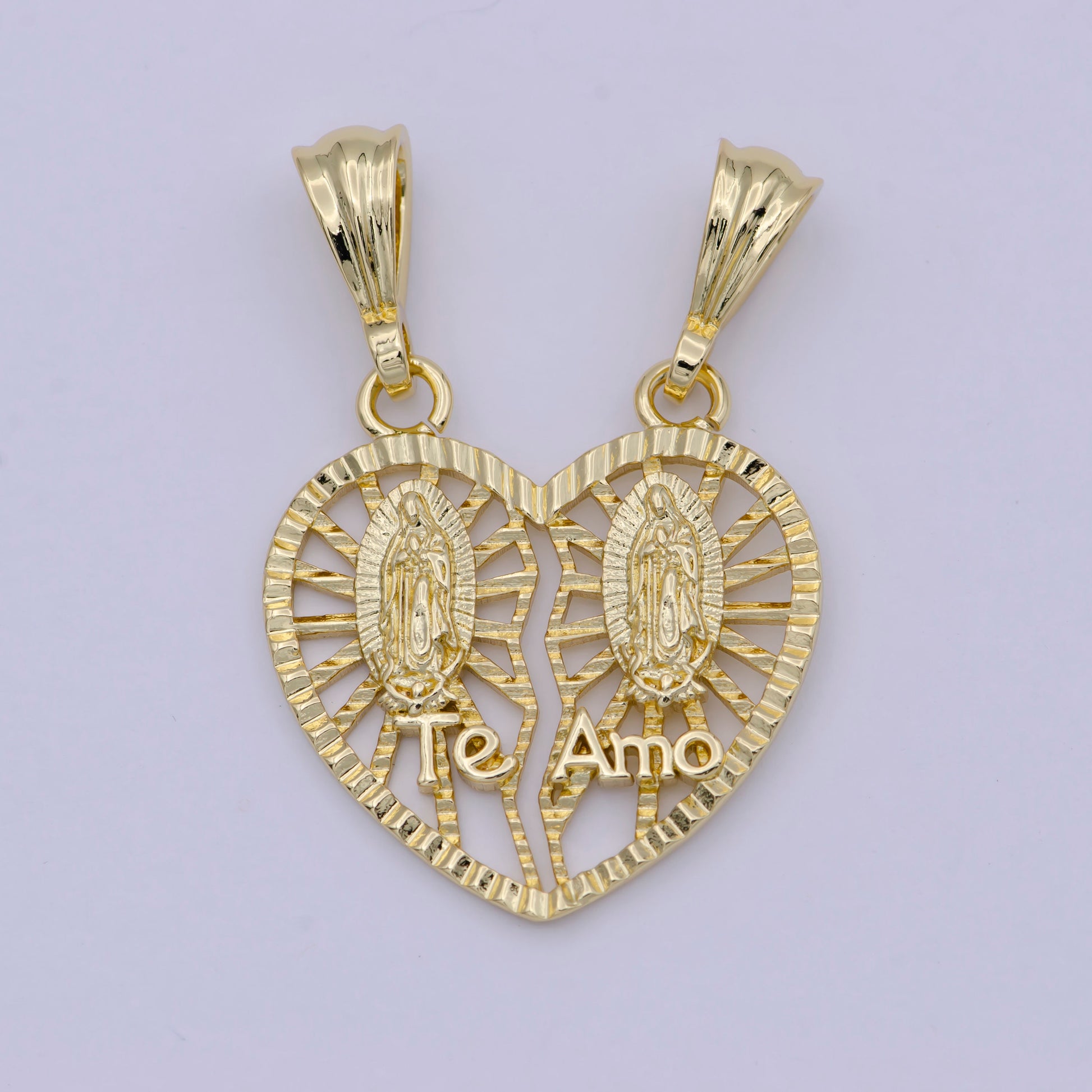Breakable Gold Te amo heart Lady of Guadalupe Pendant Heart Religious Catholic Jewelry Couple Jewelry I-141