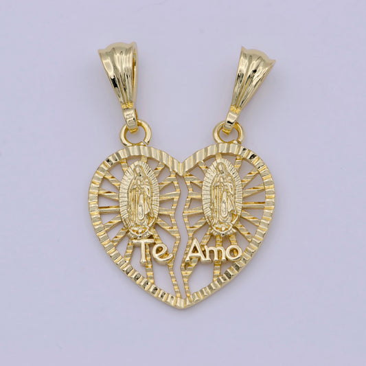 Breakable Gold Te amo heart Lady of Guadalupe Pendant Heart Religious Catholic Jewelry Couple Jewelry I-141