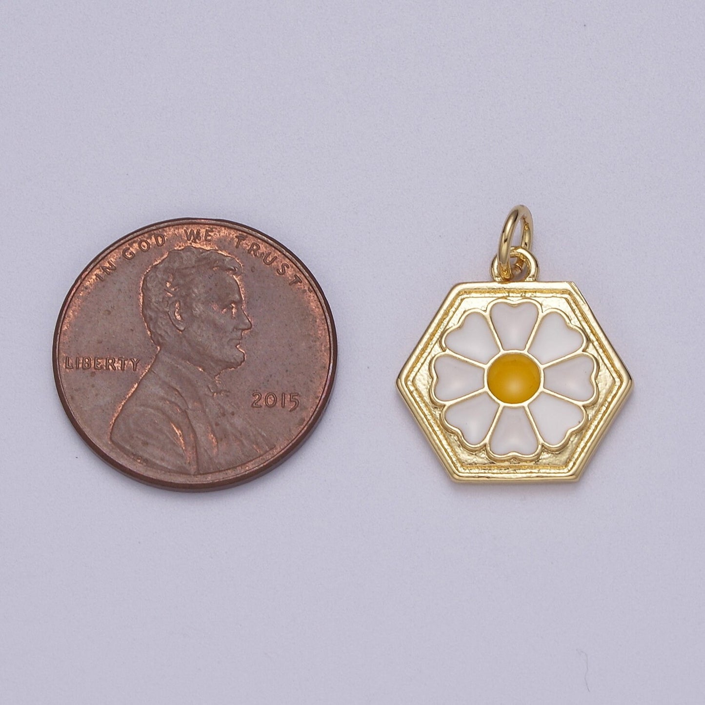 Dainty Daisy Charm Small Gold Filled Enamel Flower Pendant W-167