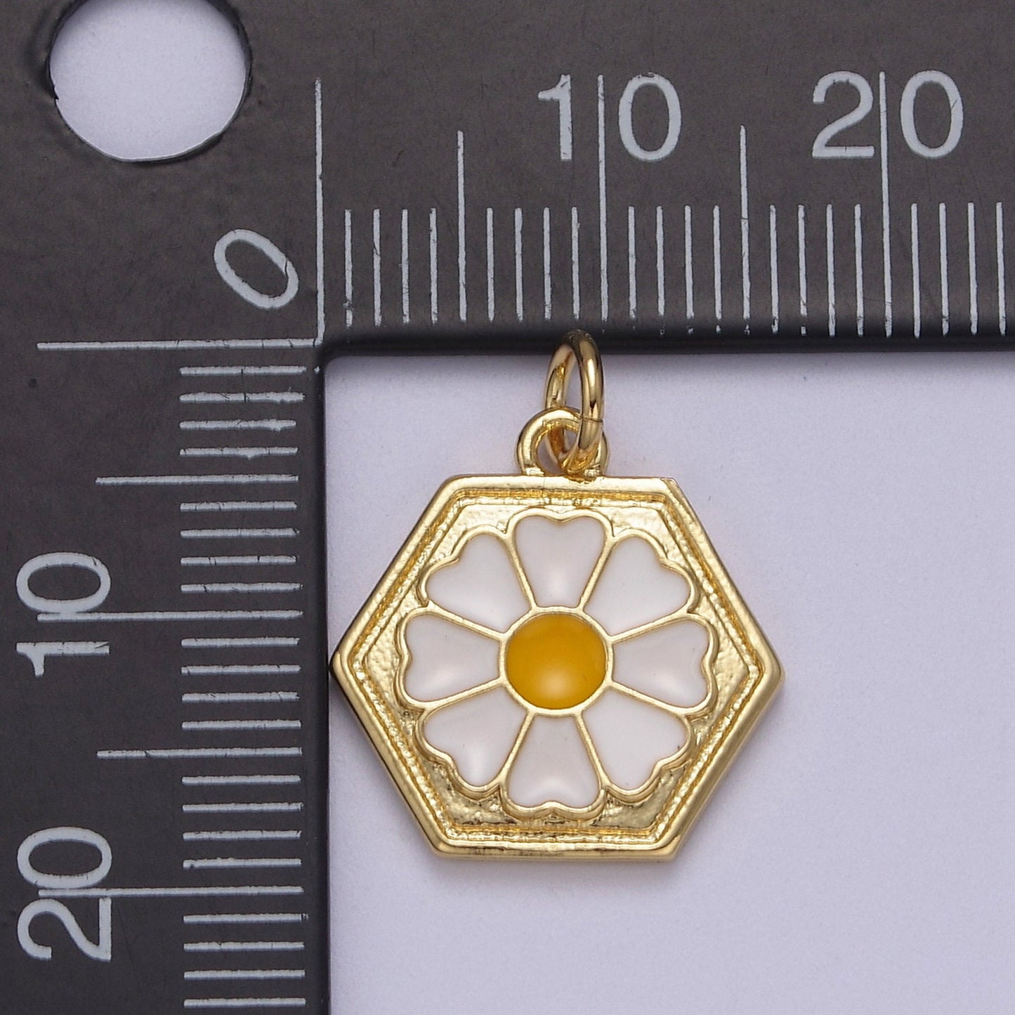 Dainty Daisy Charm Small Gold Filled Enamel Flower Pendant W-167