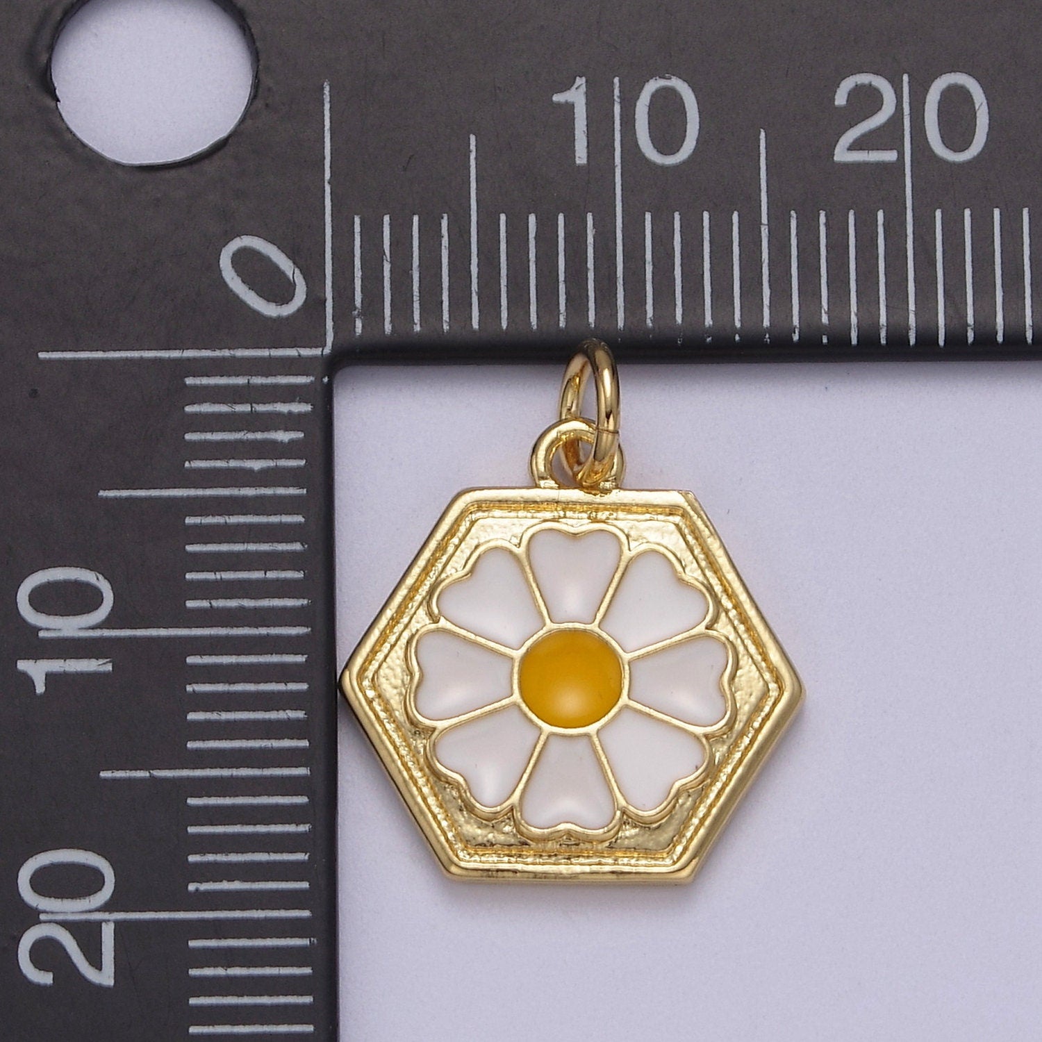 Dainty Daisy Charm Small Gold Filled Enamel Flower Pendant W-167