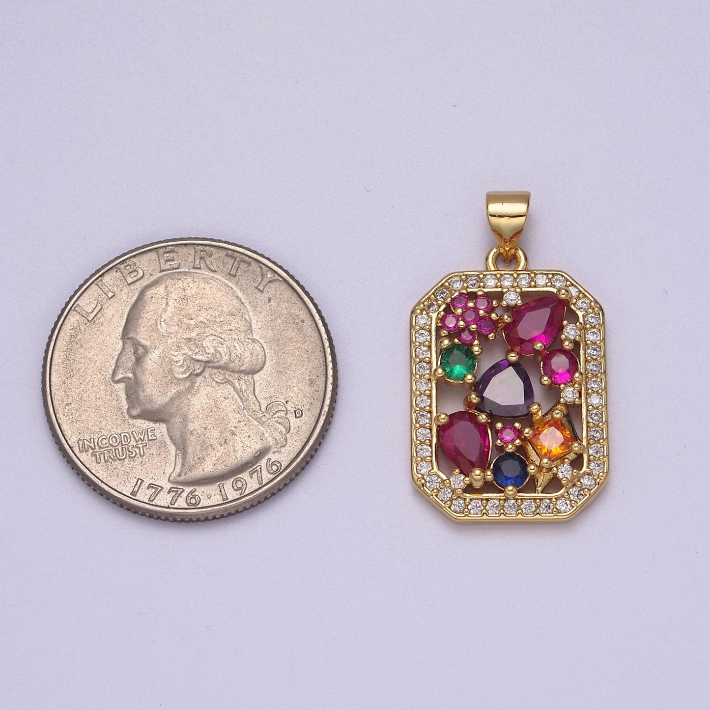 Multi color gem rainbow Cubic Zirconia Stone Charm wholesale, bulk pendant for Jewelry Making Supply J-348
