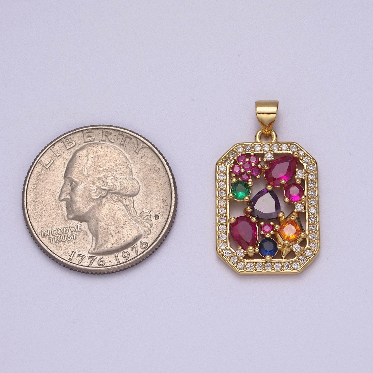 Multi color gem rainbow Cubic Zirconia Stone Charm wholesale, bulk pendant for Jewelry Making Supply J-348