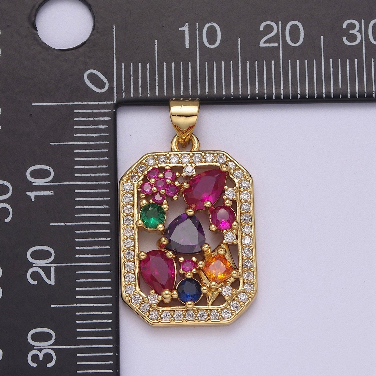 Multi color gem rainbow Cubic Zirconia Stone Charm wholesale, bulk pendant for Jewelry Making Supply J-348