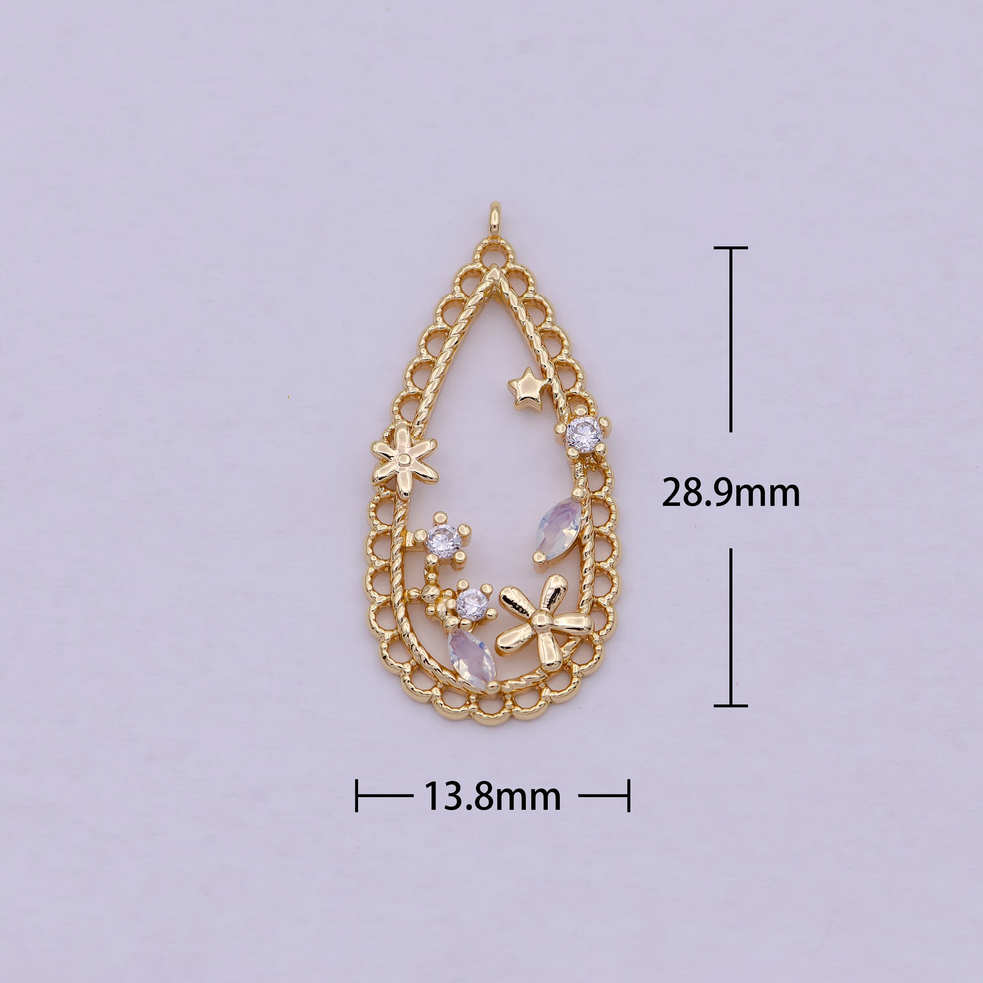 Dainty Teardrop Charm w/ CZ, Flower, Star, Tear Drop Pendant Hollow Center, DIY Fashion Jewelry Supply for Necklace Bracelet Earring | C-434