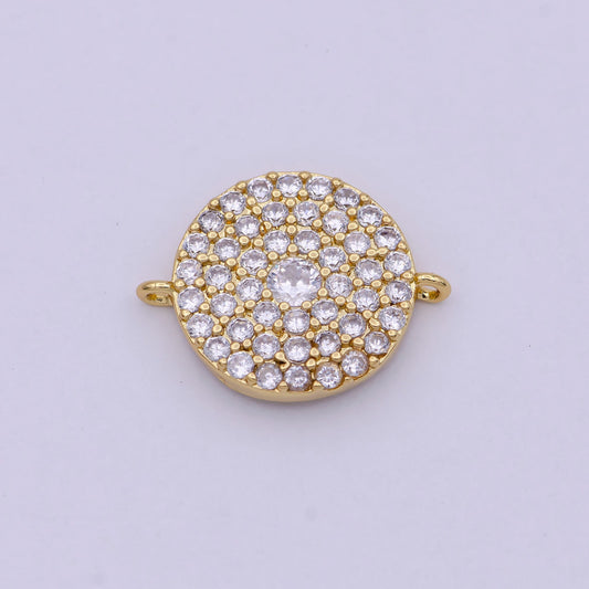 14K Gold Filled Round Shape Charm Connector CZ Micro Pave, Disc Connector, Pave Connector, Connector Charms, Cubic Zirconia F-686