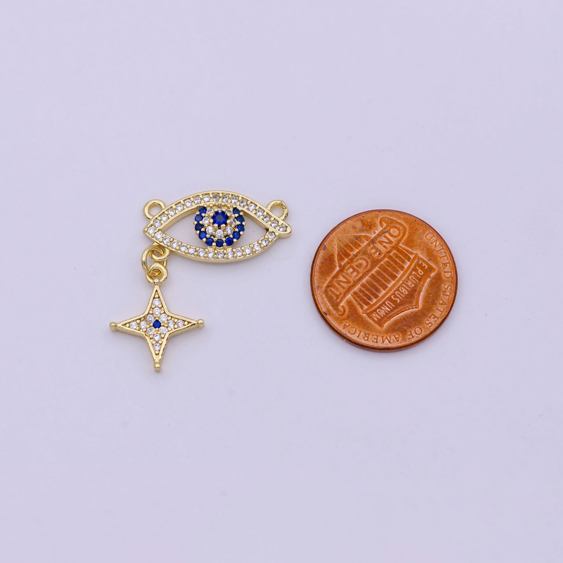 Dainty Gold Filled Cubic Evil Eye Charm Connector for Necklace Bracelet Pendant Wholesale Charm Supply F-744