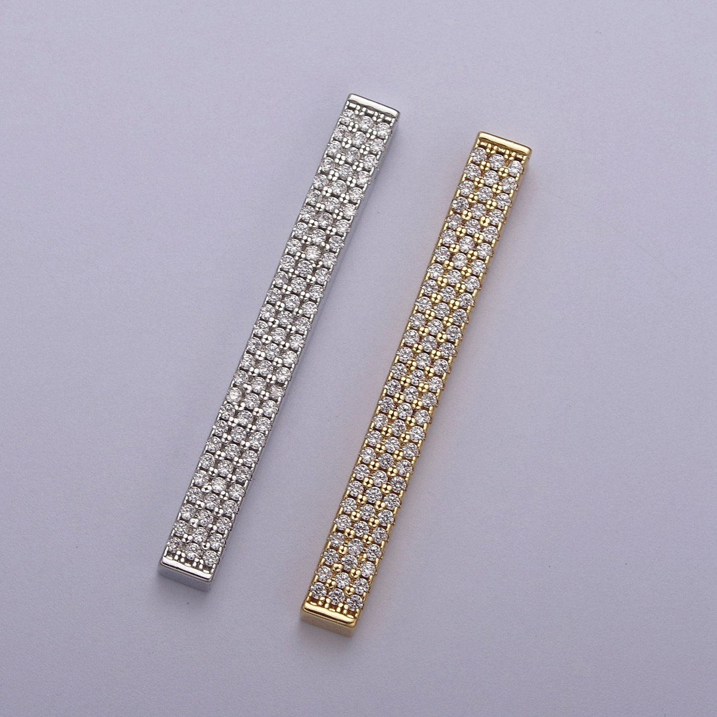 Silver Vertical Bar Charm Gold Micro Pave CZ Bar Pendant for Minimalist Jewelry Supply N-613