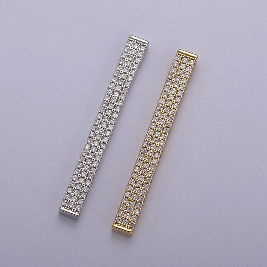 Silver Vertical Bar Charm Gold Micro Pave CZ Bar Pendant for Minimalist Jewelry Supply N-613